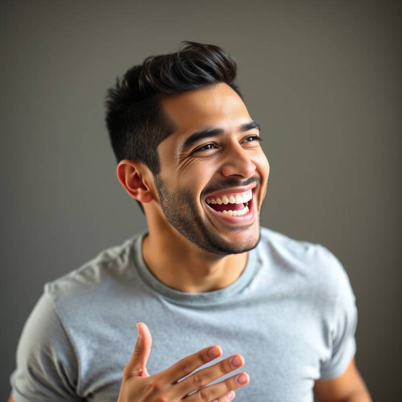 Fotografía de Pedro Sánchez, instructor de improvisación teatral, riendo alegremente.